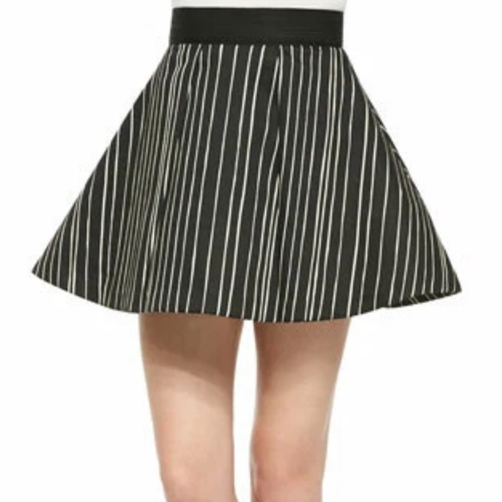 Alice + Olivia Libby Striped A-Line Skirt SIZE 4 black